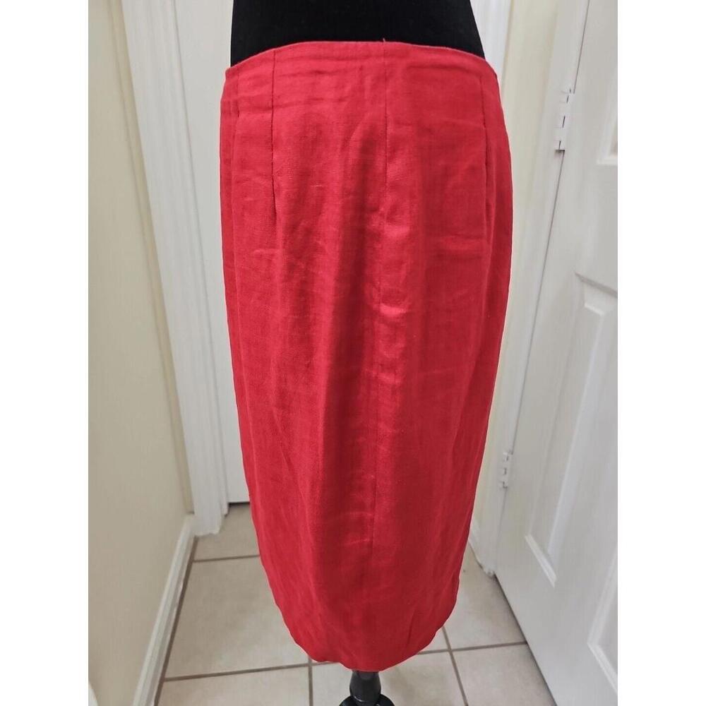 Valerie Stevens Linen Pencil‎ Skirt 12 Red Midi Office Siren